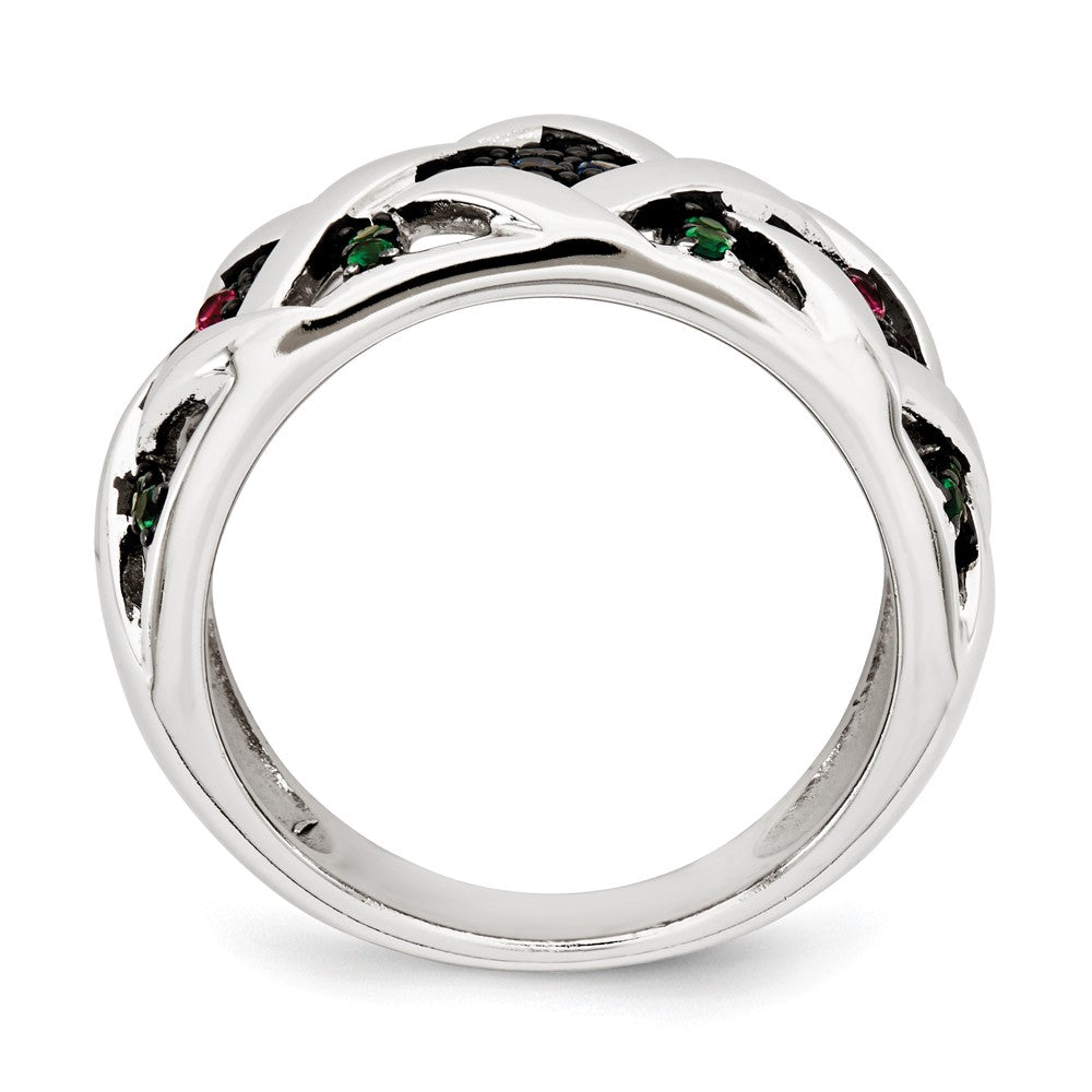 Sterlingsilber Synthetisch Rubin& Blau & Grün Spinell Ring