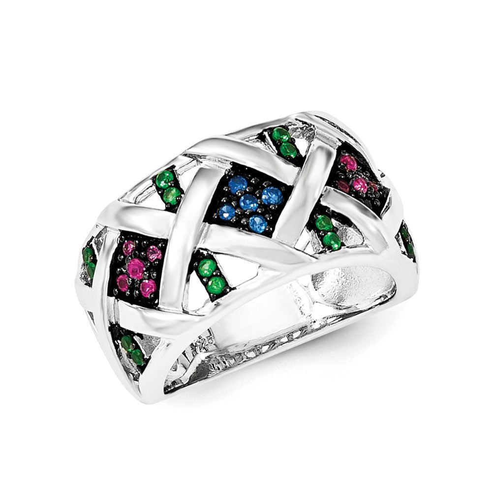 Sterlingsilber Synthetisch Rubin& Blau & Grün Spinell Ring