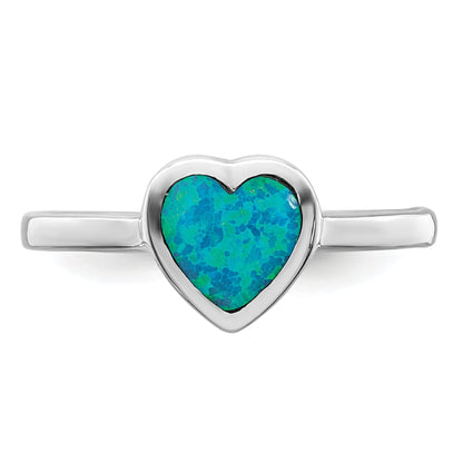 Sterlingsilber Rhodiniert Poliert Herz Synthetisch Opal Ring