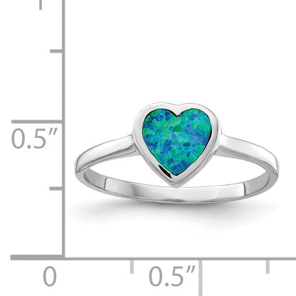 Sterlingsilber Rhodiniert Poliert Herz Synthetisch Opal Ring