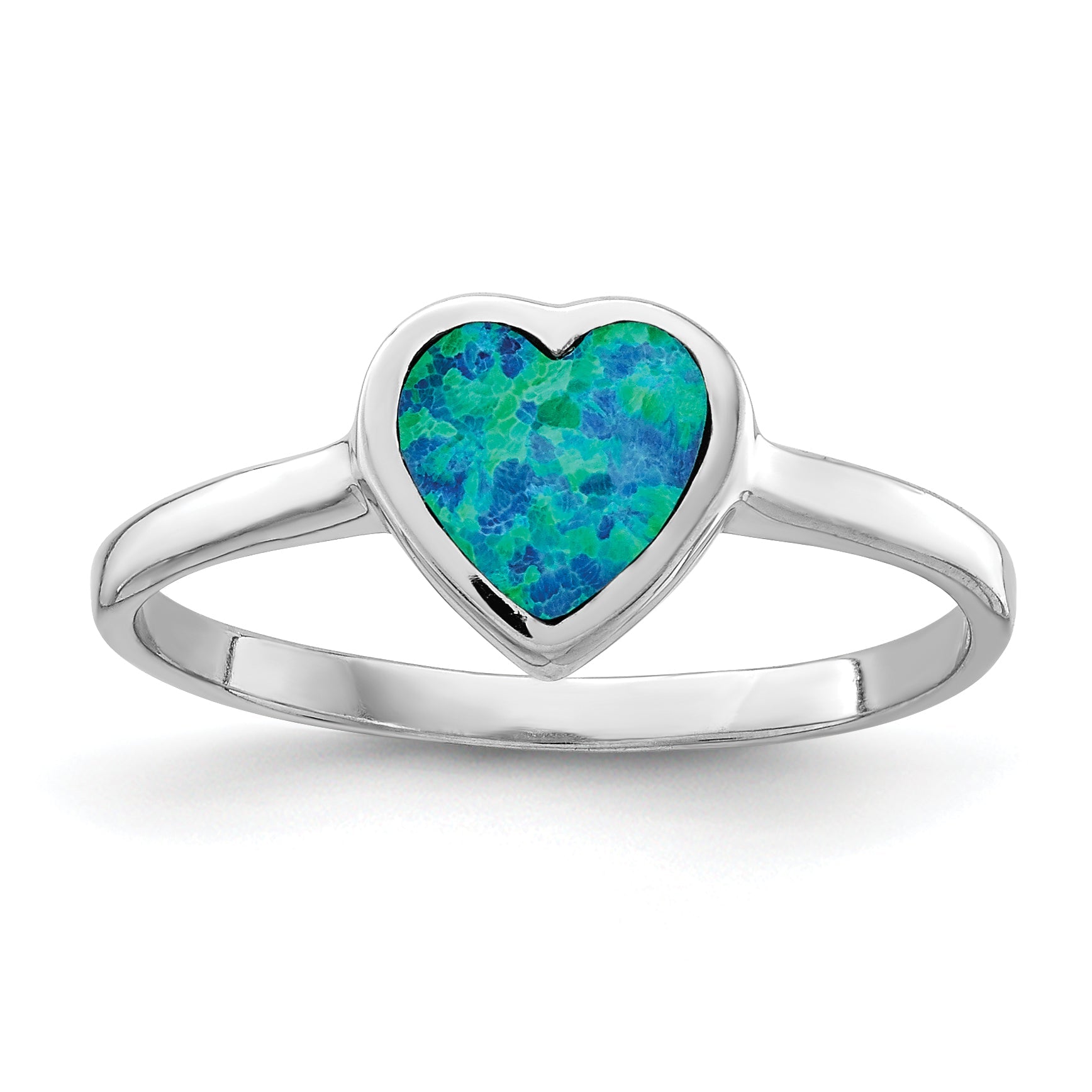 Sterlingsilber Rhodiniert Poliert Herz Synthetisch Opal Ring