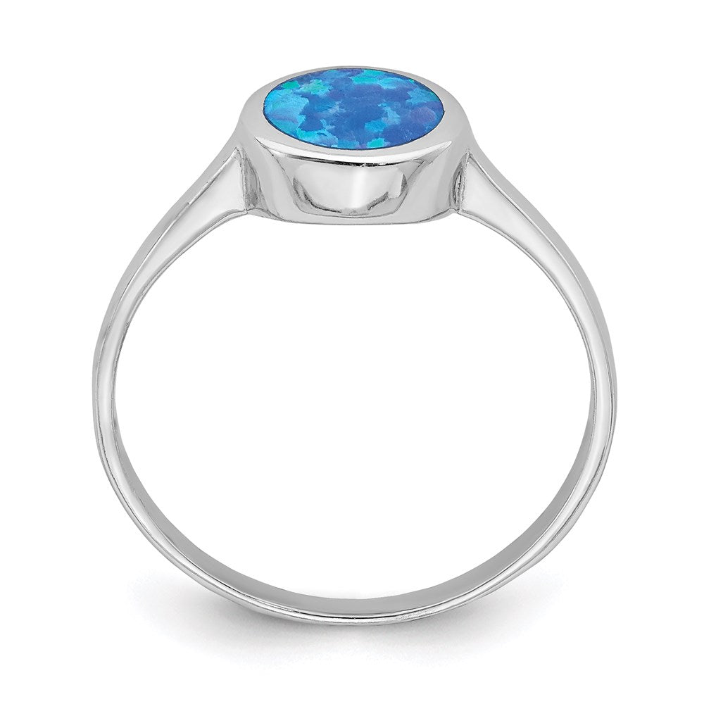 Sterlingsilber Rhodiniert Poliert Rund Synthetisch Opal Ring