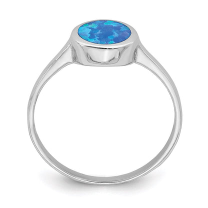 Sterlingsilber Rhodiniert Poliert Rund Synthetisch Opal Ring