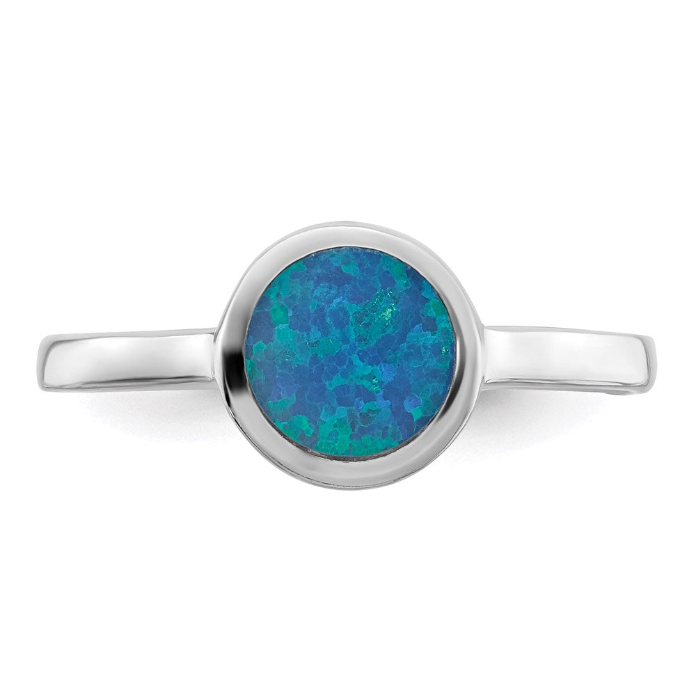 Sterlingsilber Rhodiniert Poliert Rund Synthetisch Opal Ring