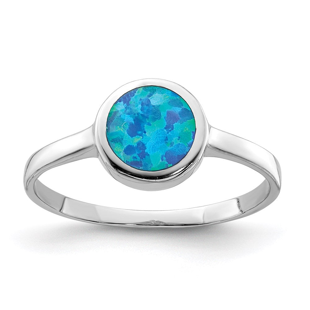 Sterlingsilber Rhodiniert Poliert Rund Synthetisch Opal Ring