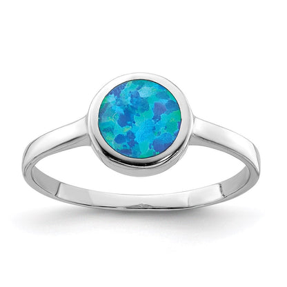 Sterlingsilber Rhodiniert Poliert Rund Synthetisch Opal Ring