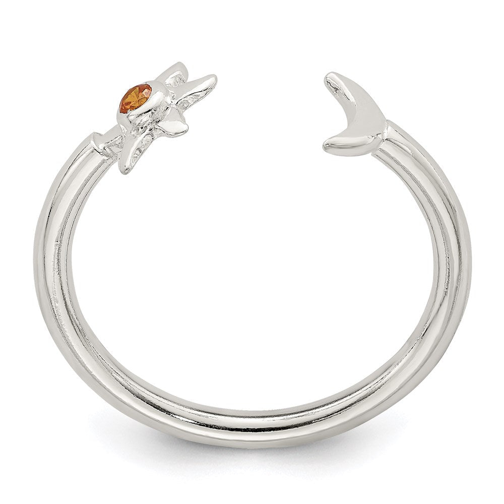 Sterlingsilber Poliert Halb Mond und Sonne Orange Zirkonia Verstellbar Ring