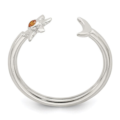 Sterlingsilber Poliert Halb Mond und Sonne Orange Zirkonia Verstellbar Ring