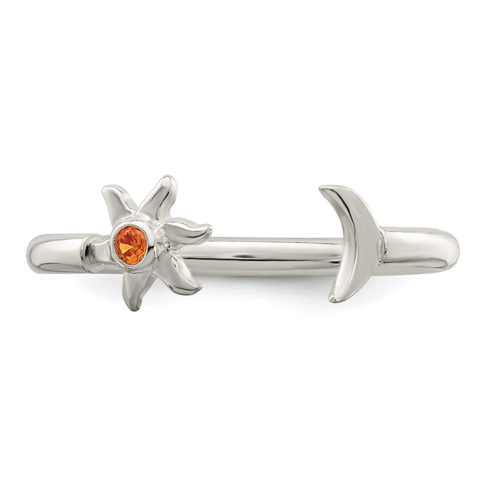 Sterlingsilber Poliert Halb Mond und Sonne Orange Zirkonia Verstellbar Ring