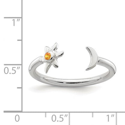 Sterlingsilber Poliert Halb Mond und Sonne Orange Zirkonia Verstellbar Ring