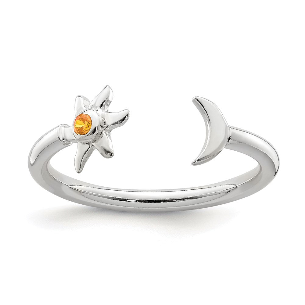 Sterlingsilber Poliert Halb Mond und Sonne Orange Zirkonia Verstellbar Ring