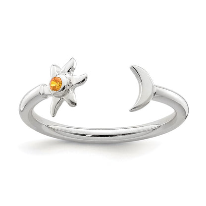 Sterlingsilber Poliert Halb Mond und Sonne Orange Zirkonia Verstellbar Ring