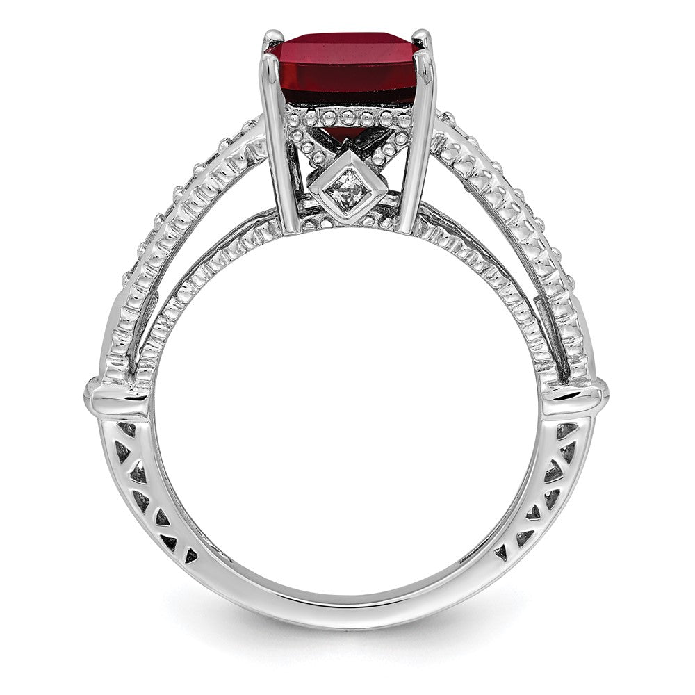 Sterlingsilber Rhodiniert Synthetisch Rubin und Zirkonia Ring
