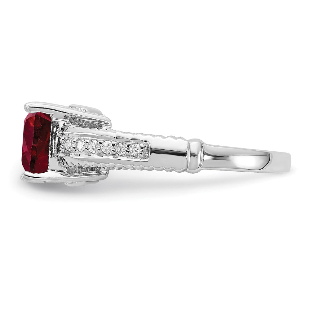 Sterlingsilber Rhodiniert Synthetisch Rubin und Zirkonia Ring