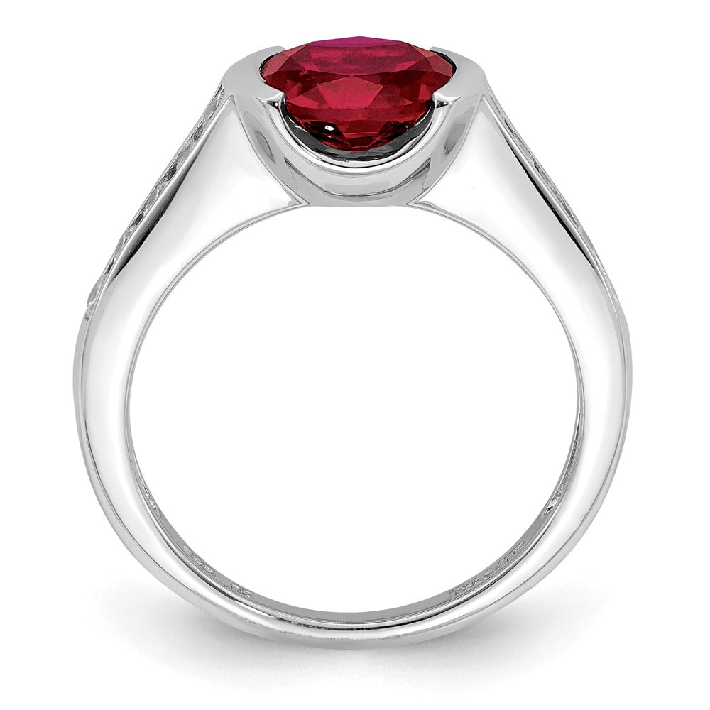 Sterlingsilber Rhodiniert Synthetisch Rubin und Zirkonia Zargenfassung Ring