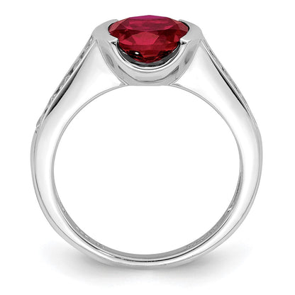 Sterlingsilber Rhodiniert Synthetisch Rubin und Zirkonia Zargenfassung Ring