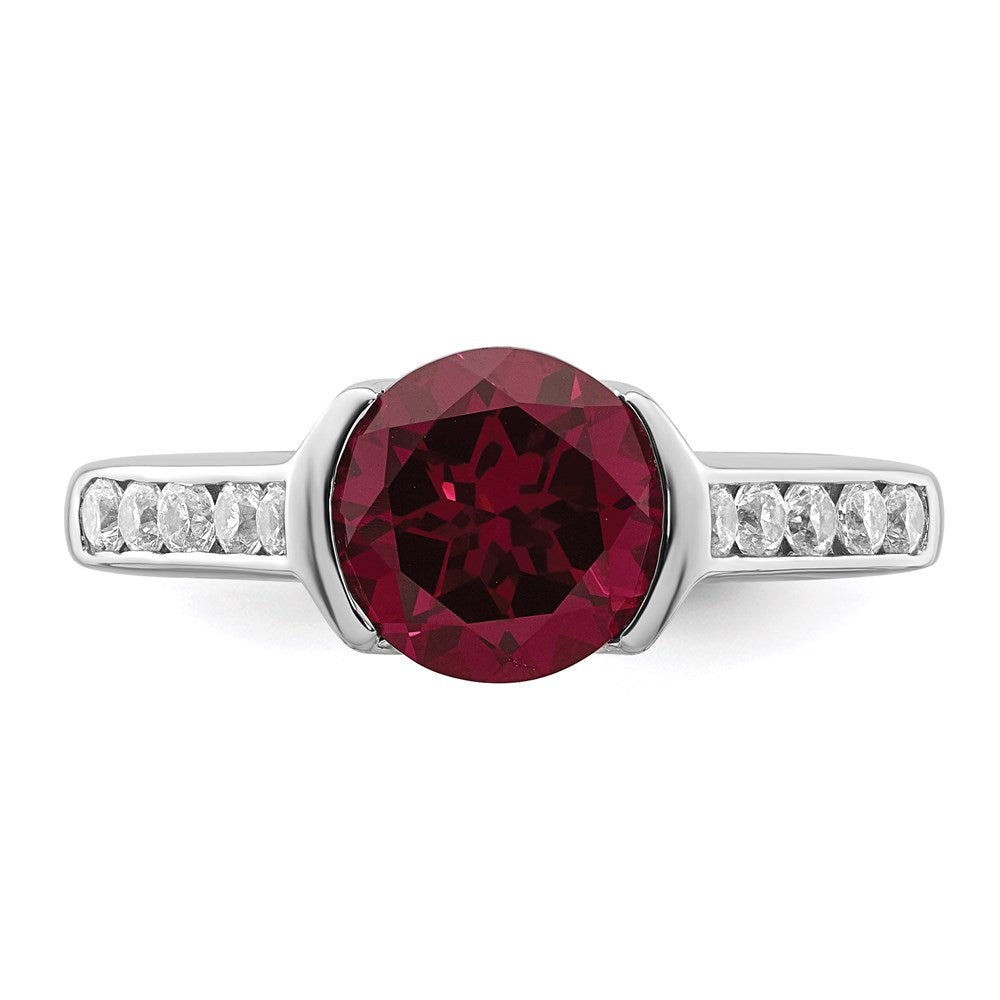 Sterlingsilber Rhodiniert Synthetisch Rubin und Zirkonia Zargenfassung Ring