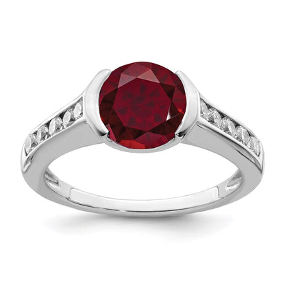 Sterlingsilber Rhodiniert Synthetisch Rubin und Zirkonia Zargenfassung Ring