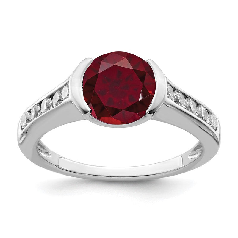 Sterlingsilber Rhodiniert Synthetisch Rubin und Zirkonia Zargenfassung Ring