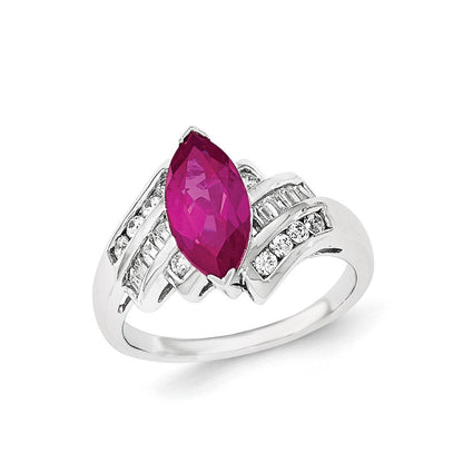 Sterlingsilber Synthetisch Rubin & Zirkonia Marquise Ring