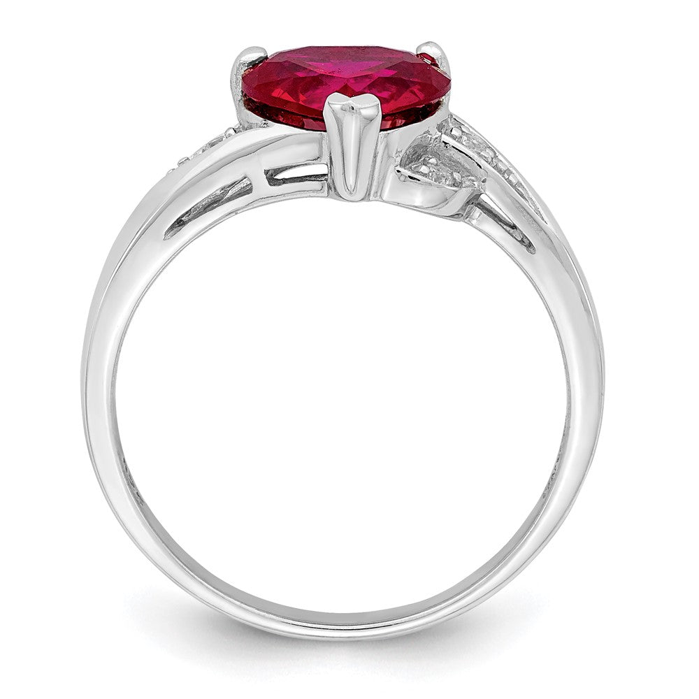 Sterlingsilber Rhodiniert Zirkonia und Synthetisch Rubin Herz Ring