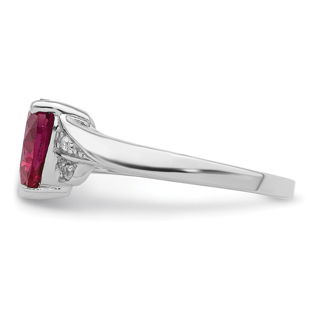Sterlingsilber Rhodiniert Zirkonia und Synthetisch Rubin Herz Ring