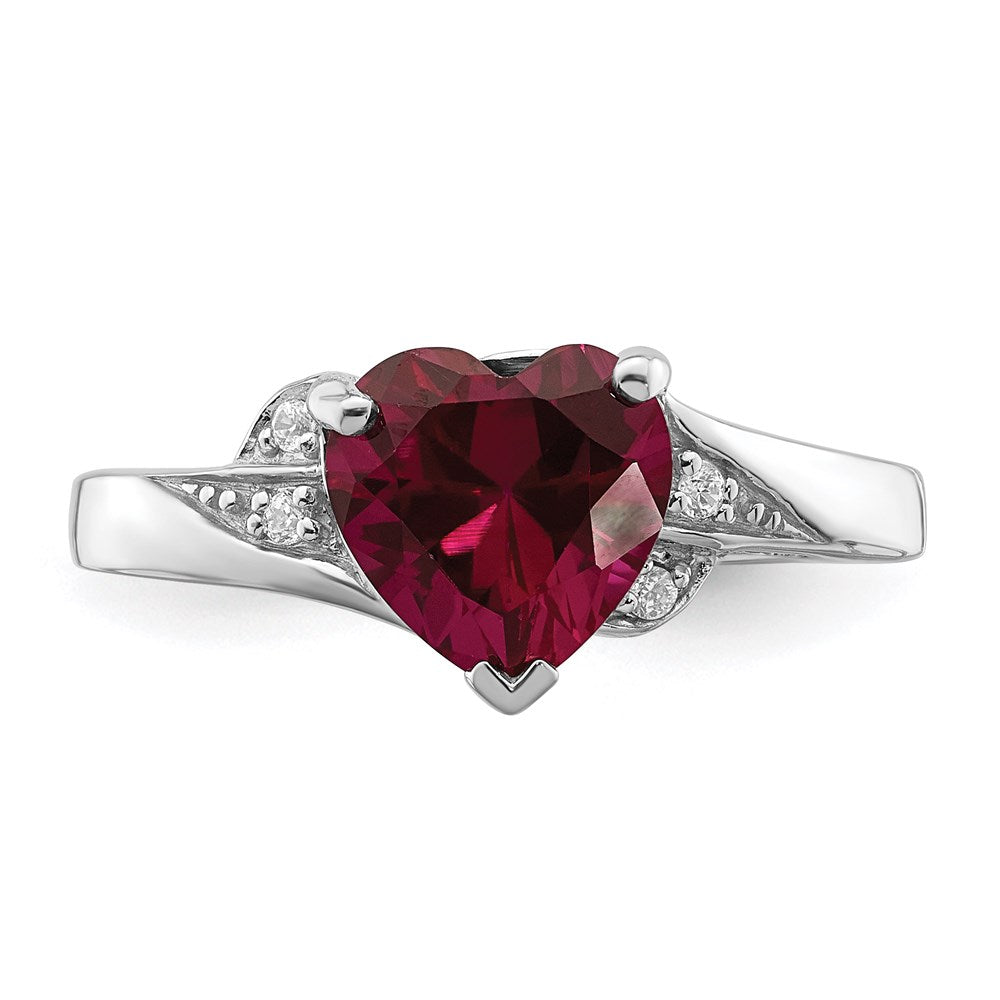 Sterlingsilber Rhodiniert Zirkonia und Synthetisch Rubin Herz Ring