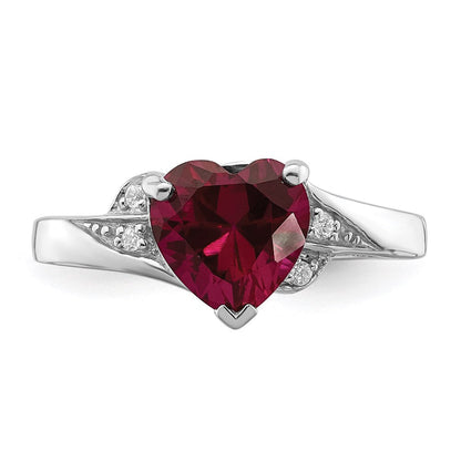 Sterlingsilber Rhodiniert Zirkonia und Synthetisch Rubin Herz Ring