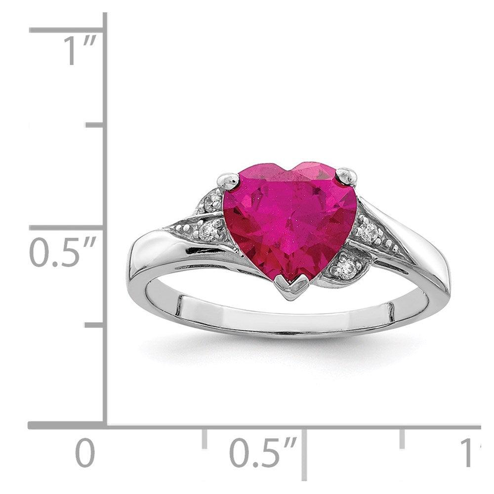 Sterlingsilber Rhodiniert Zirkonia und Synthetisch Rubin Herz Ring