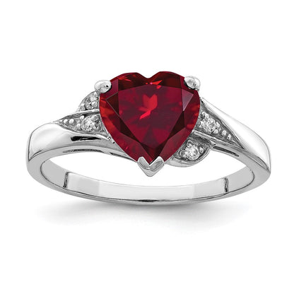 Sterlingsilber Rhodiniert Zirkonia und Synthetisch Rubin Herz Ring