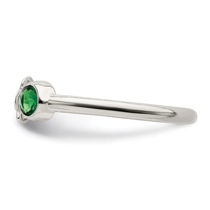 Sterlingsilber Grün Glas Perle 4 Blatt Klee Verstellbar Ring