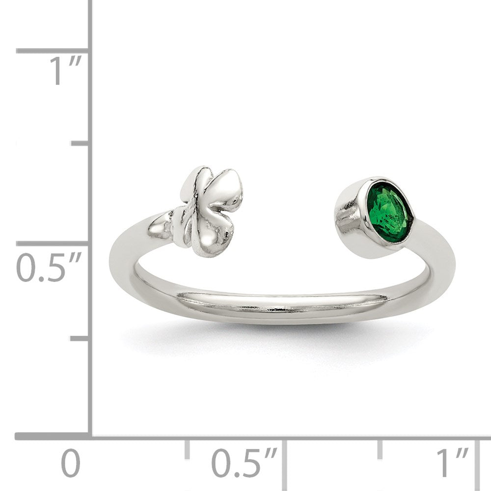 Sterlingsilber Grün Glas Perle 4 Blatt Klee Verstellbar Ring