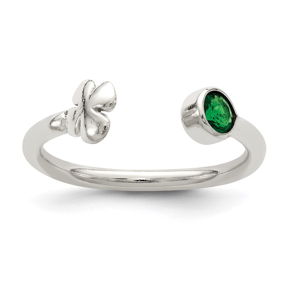 Sterlingsilber Grün Glas Perle 4 Blatt Klee Verstellbar Ring