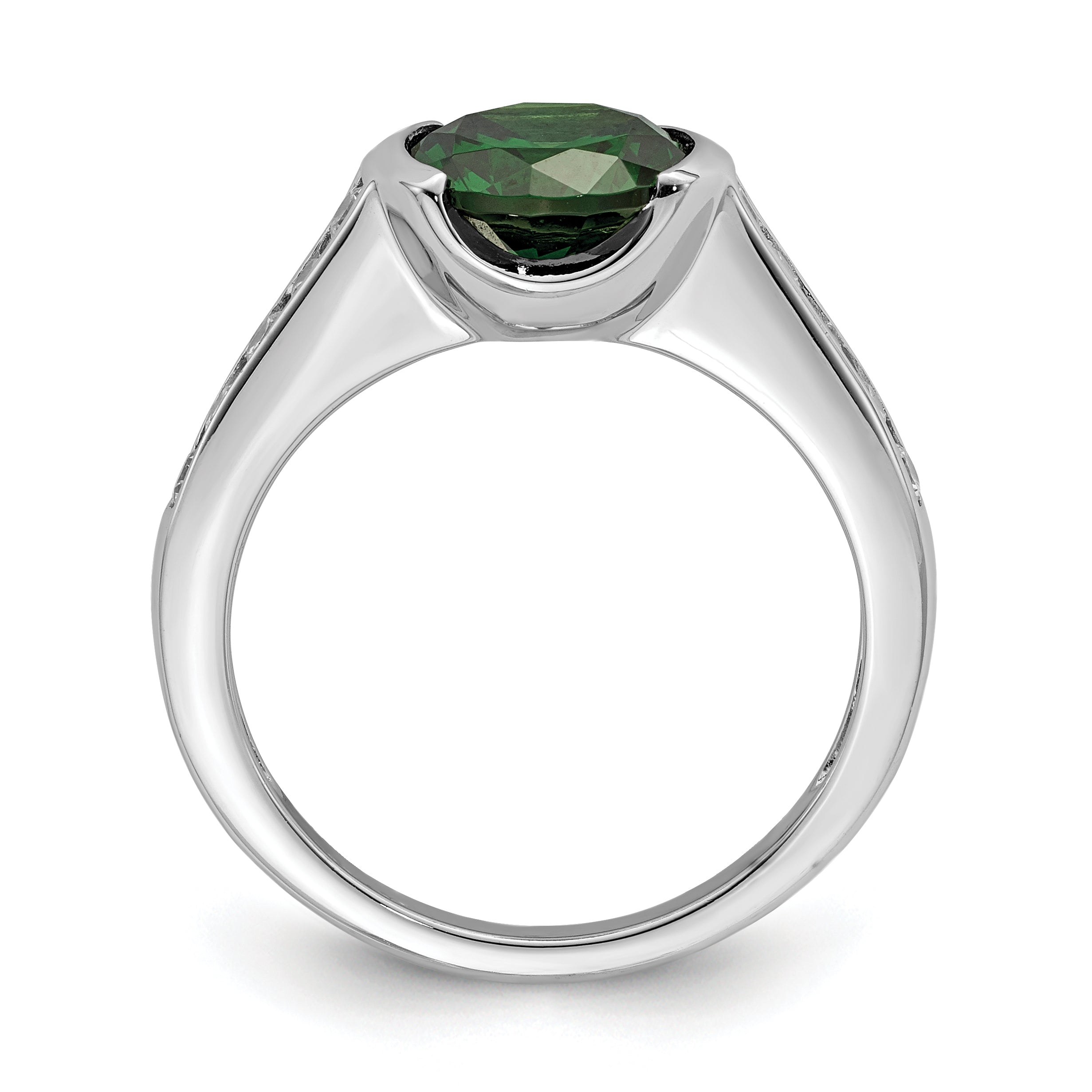 Sterlingsilber Rhodiniert Grün & Weiß Zargenfassung Zirkonia Ring