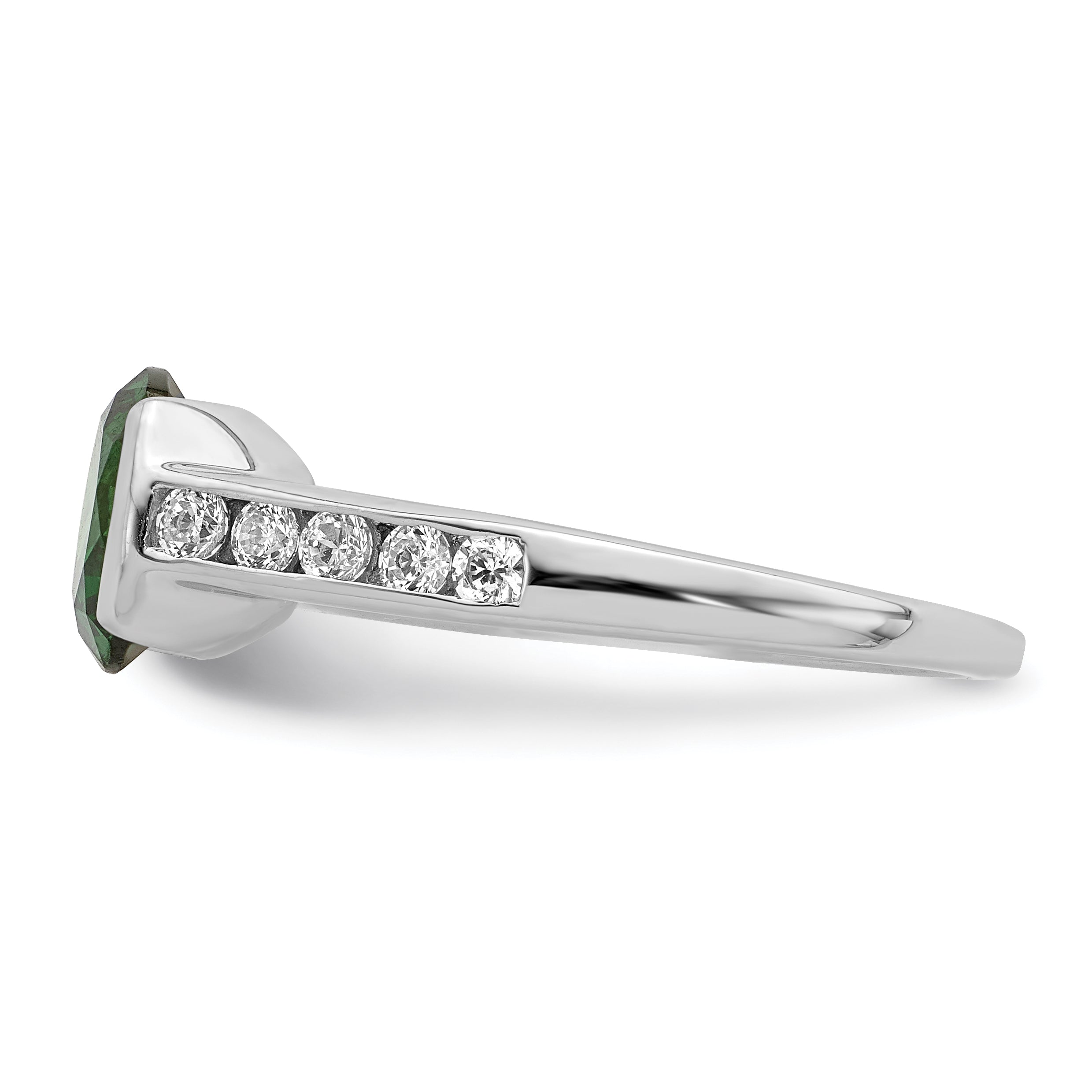 Sterlingsilber Rhodiniert Grün & Weiß Zargenfassung Zirkonia Ring