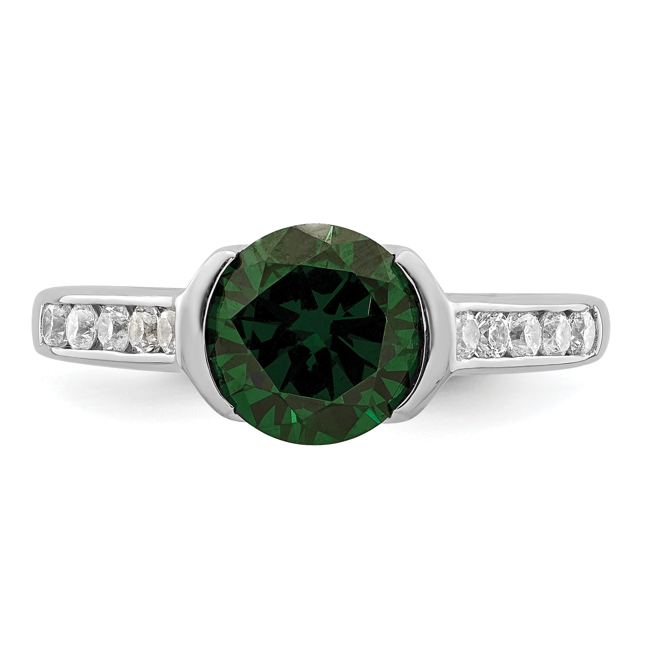 Sterlingsilber Rhodiniert Grün & Weiß Zargenfassung Zirkonia Ring