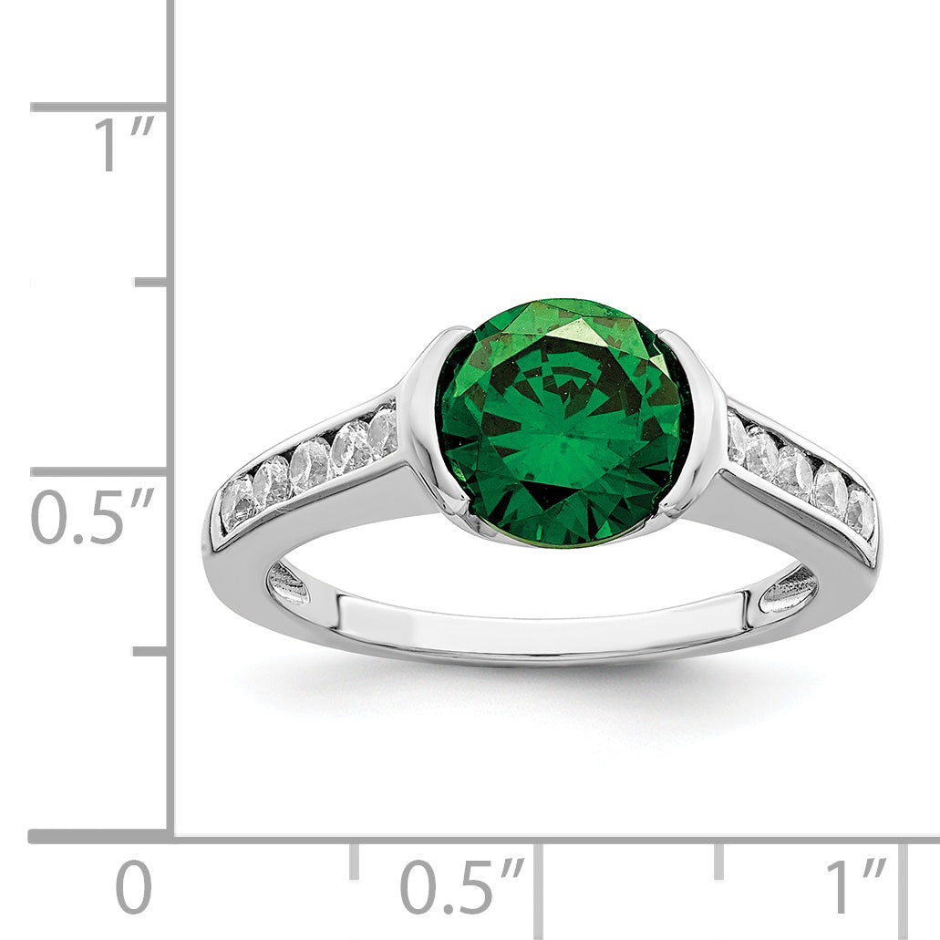 Sterlingsilber Rhodiniert Grün & Weiß Zargenfassung Zirkonia Ring