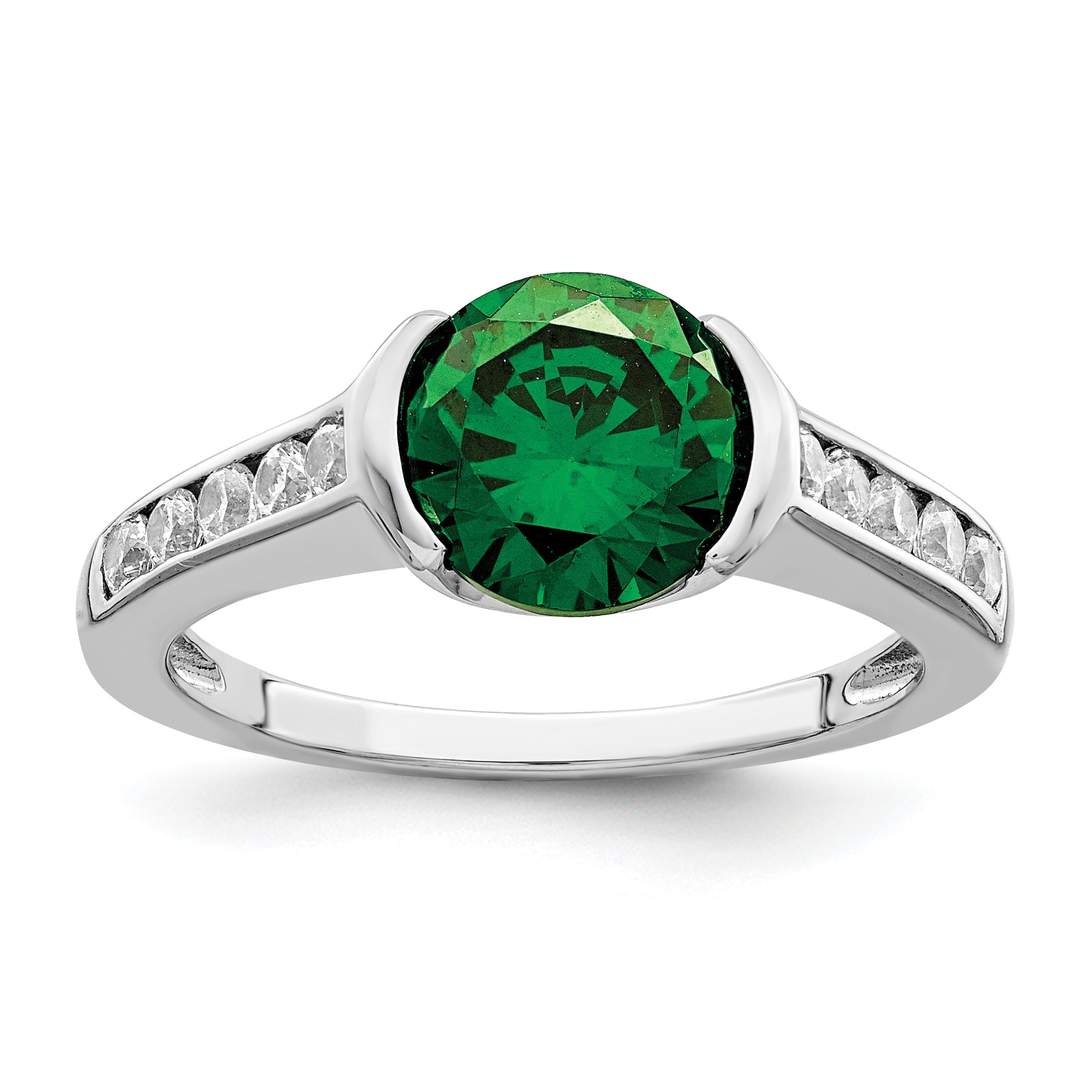 Sterlingsilber Rhodiniert Grün & Weiß Zargenfassung Zirkonia Ring