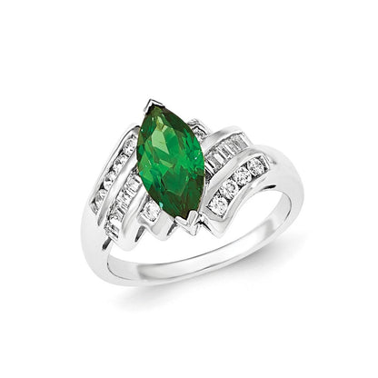 Sterlingsilber Grün & Weiß Marquise Zirkonia Ring (size 6 Nur)