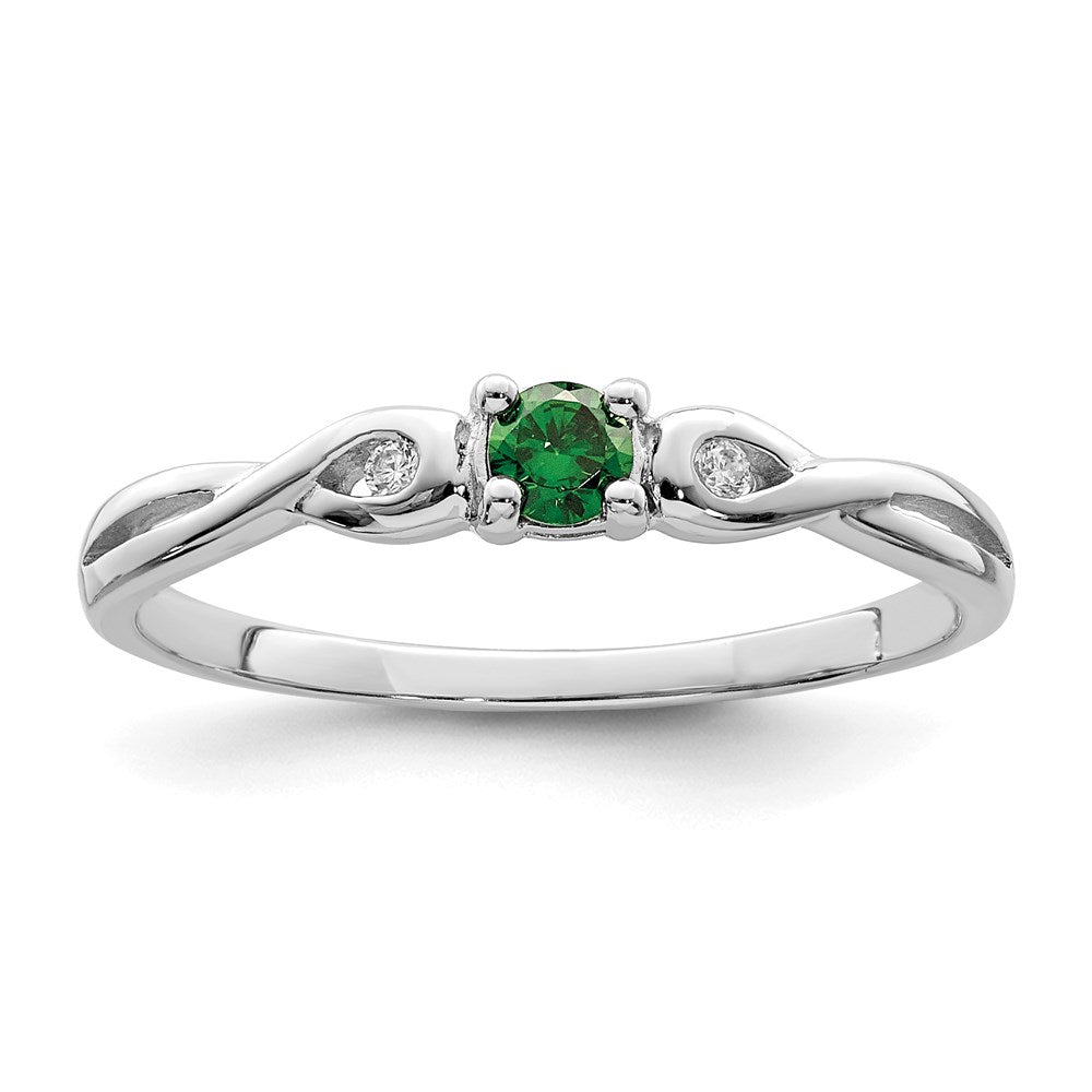 Sterlingsilber Rhodiniert Grün & Weiß Zirkonia Ring
