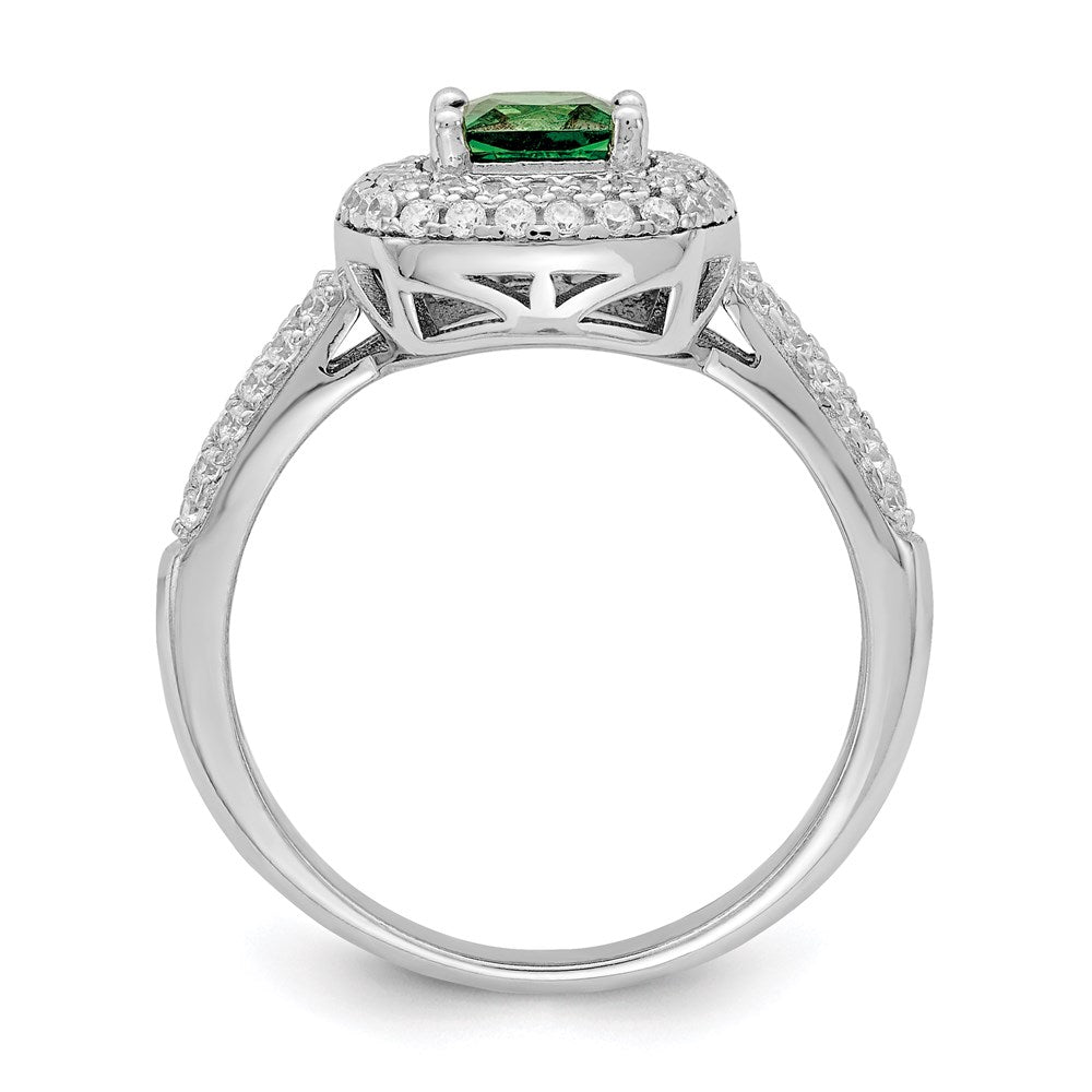 Sterlingsilber Rein Feuer Rhodiniert Weiß & Grün Zirkonia Ring