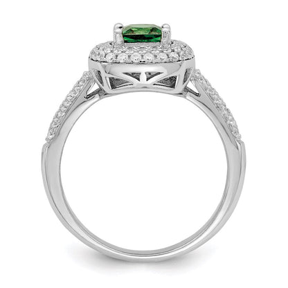 Sterlingsilber Rein Feuer Rhodiniert Weiß & Grün Zirkonia Ring