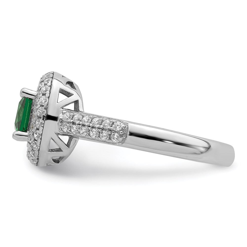 Sterlingsilber Rein Feuer Rhodiniert Weiß & Grün Zirkonia Ring