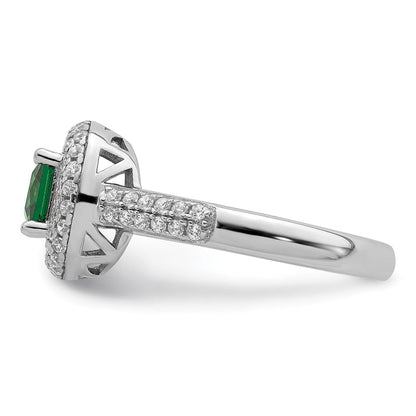 Sterlingsilber Rein Feuer Rhodiniert Weiß & Grün Zirkonia Ring