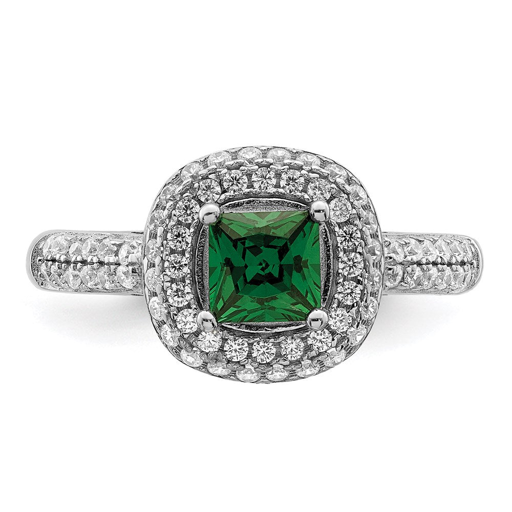 Sterlingsilber Rein Feuer Rhodiniert Weiß & Grün Zirkonia Ring