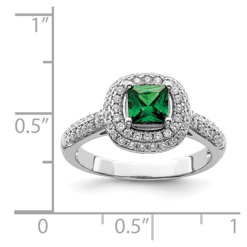 Sterlingsilber Rein Feuer Rhodiniert Weiß & Grün Zirkonia Ring