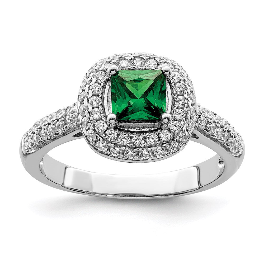 Sterlingsilber Rein Feuer Rhodiniert Weiß & Grün Zirkonia Ring