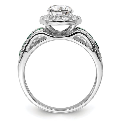 Sterlingsilber Rhodiniert Zirkonia und Im Labor Erzeugt Smaragd Ring