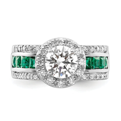 Sterlingsilber Rhodiniert Zirkonia und Im Labor Erzeugt Smaragd Ring