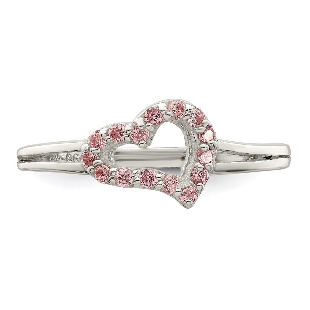 Sterlingsilber Poliert Rosa Zirkonia Herz Ring